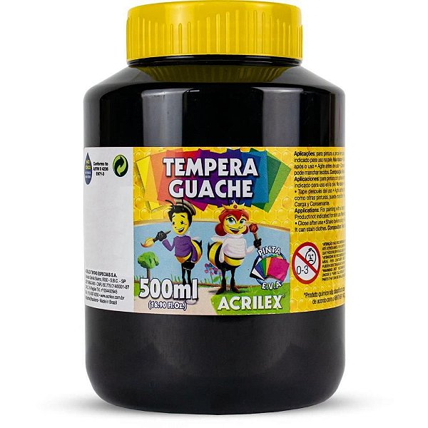 Tinta Guache 500ML Preto – Caixa com 06 Unidades