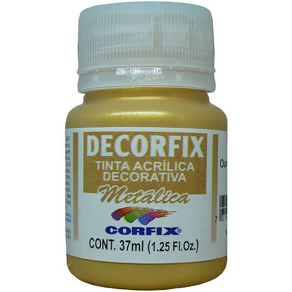 Tinta Acrílica Decorfix Metálica 37ML Ouro - Pacote com 6 Unidades