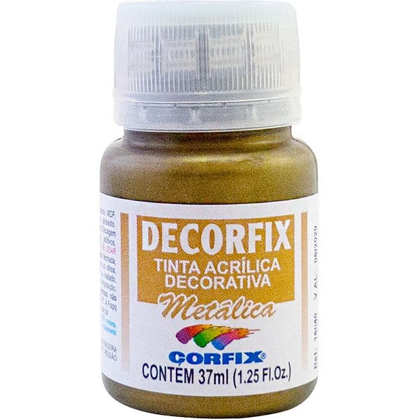 Tinta Acrílica Decorfix Metálica Ouro 37ML - Caixa com 6 Unidades