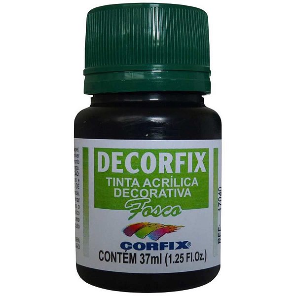 Tinta Acrílica Decorfix Fosca 37ML Preto - Caixa com 06 Unidades