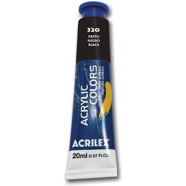 Tinta Acrílica ACRYLIC Colors 20ML Preto – Caixa com 6 Unidades