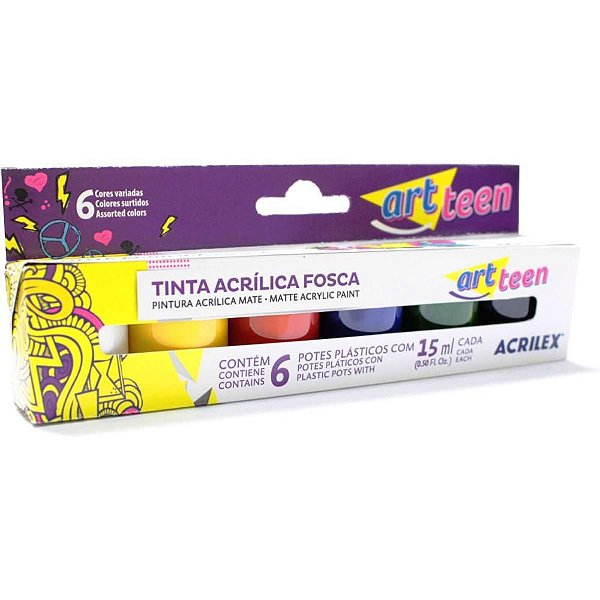 Tinta Acrílica ACRYLIC Colors 15ML - 6 Cores - Pacote com 3 Cartuchos