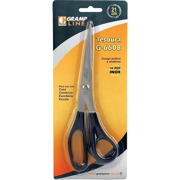 Tesoura G-6608 AÇO INOX com Cabo Preto 21CM
