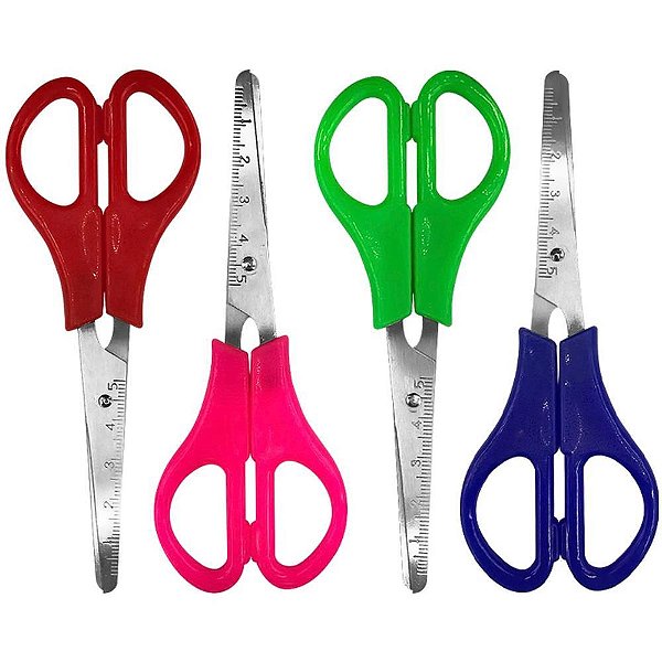 Tesoura Escolar INOX Cabo Colorido 13CM Caixa com 12