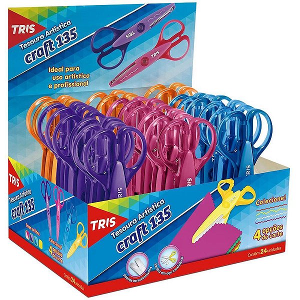 Tesoura Artesanal TRIS CRAFT 13,5CM 4 Cortes com 24 Unidades