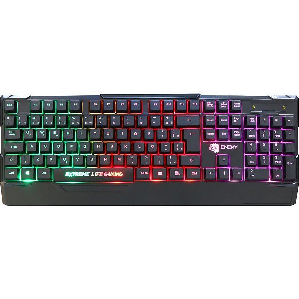 Teclado Multimídia USB Gamer ENEMY Preto com Iluminação