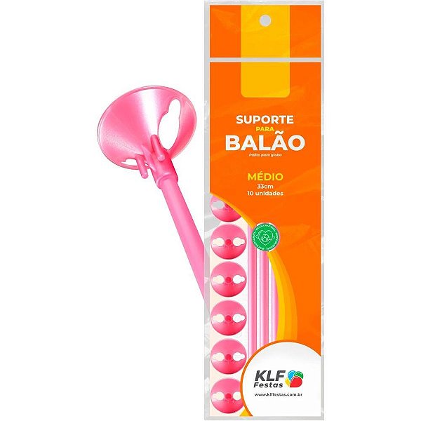 Suporte para Balão Rosa 33CM - Pacote com 10