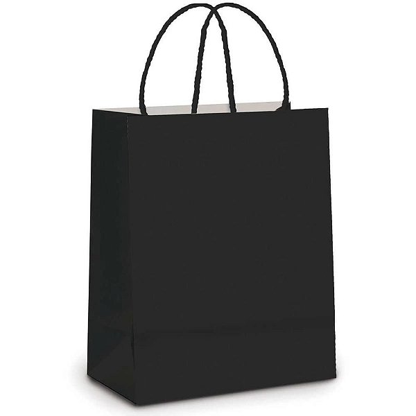 Sacola para Presente Lisa Preta 21,5X15X8CM - Pacote com 10 Unidades