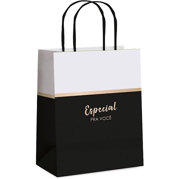 Sacola para Presente Decorada Maison 32X26,5X13 CM Preta e Branca Pacote com 10