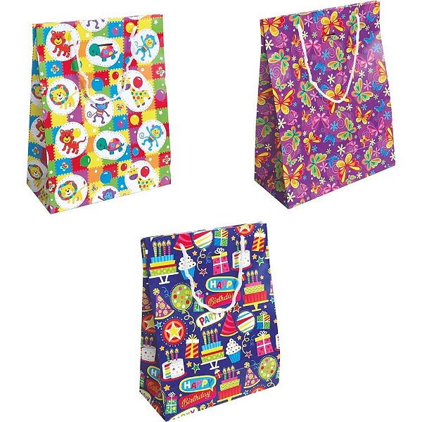 Sacola para Presente Decorada Festas Média 27X21X10 (S) Pacote com 10