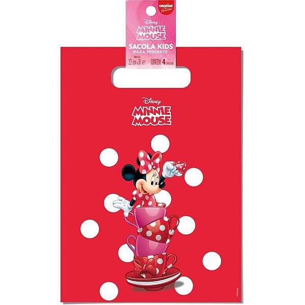 Sacola para Presente Decorada 30X45CM Minnie com ALÇA PLAST PCT com 40