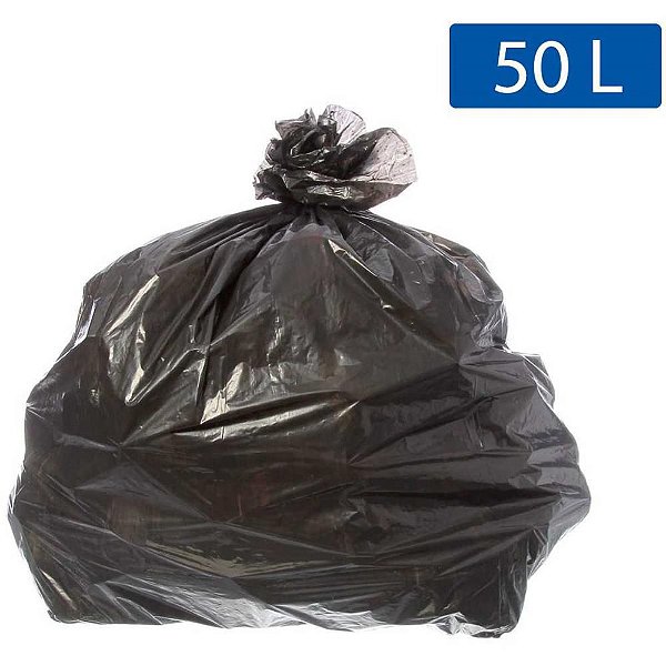 Saco para Lixo Reforçado 50L Preto 63X80CM 5 Micras - Pacote com 100 Unidades