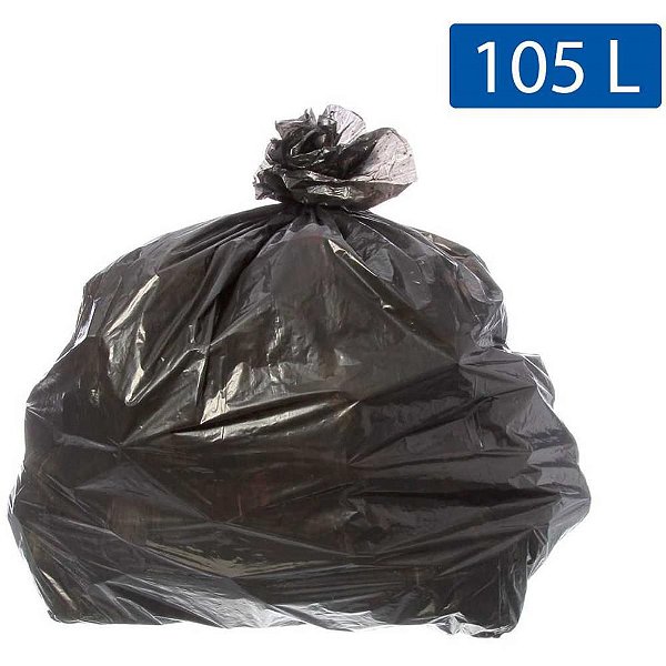 Saco para Lixo Reforçado 105L Preto 75X105CM 5 Micras - Pacote com 100 Unidades