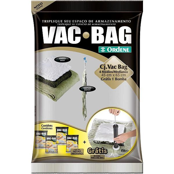 Saco para Armazenagem VAC BAG 4 Médios+bomba 45X65CM