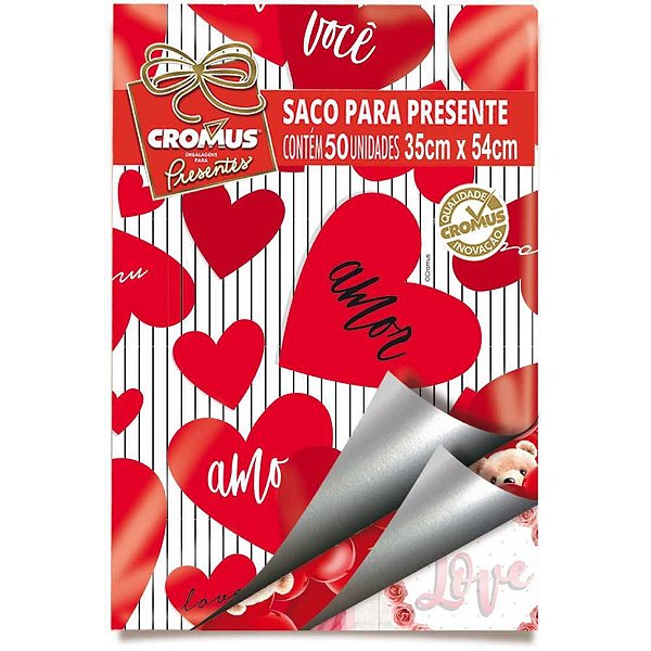 Saco Metalizado 30X45CM Romântico MIX Sortidos - Pacote com 50 Unidades