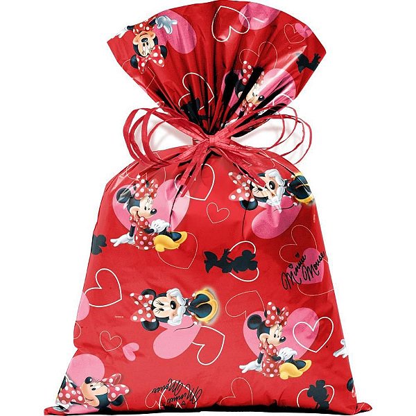 Saco Metalizado Minnie Love Pérolado 30X45CM - Pacote com 40 Unidades