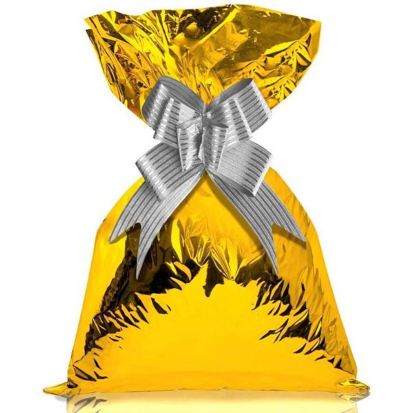 Saco Metalizado 15X29CM Ouro Liso Pacote com 50