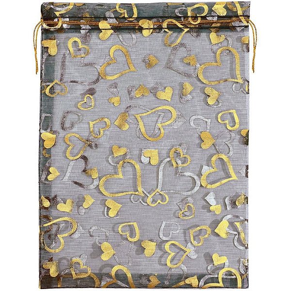 Saco de Organza Estampado Preto 20X30CM PCT com 05