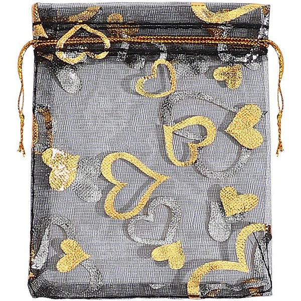 Saco de Organza Estampado Preto 08X10CM PCT com 10