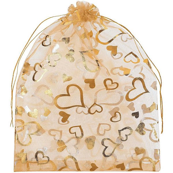 Saco de Organza Estampado Dourado 20X30CM PCT com 05
