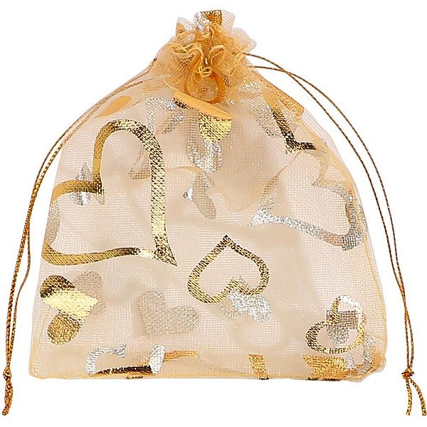 Saco de Organza Estampado Dourado 08X10CM PCT com 10