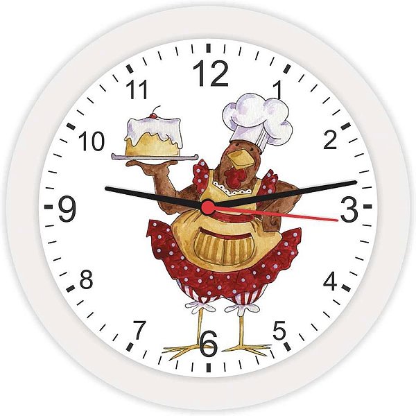 Relógio de Parede Redondo Galinha Branco 21,7CM
