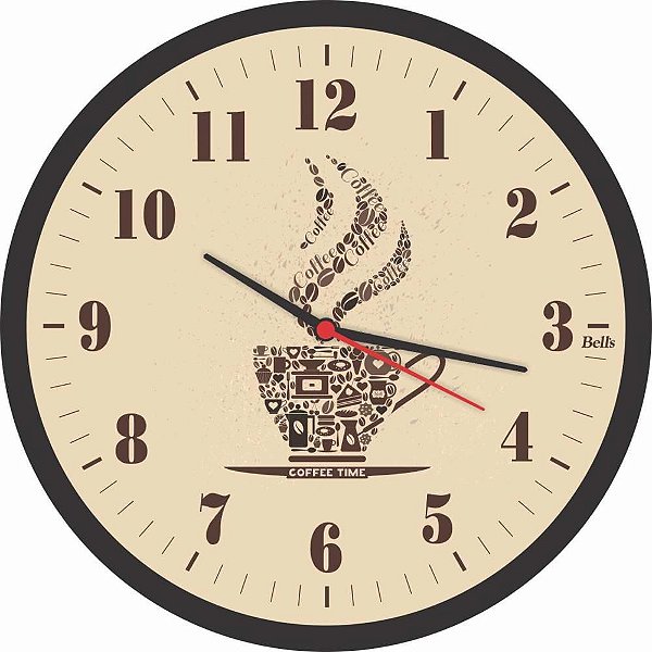 Relógio de Parede Redondo Café Preto 25,8CM