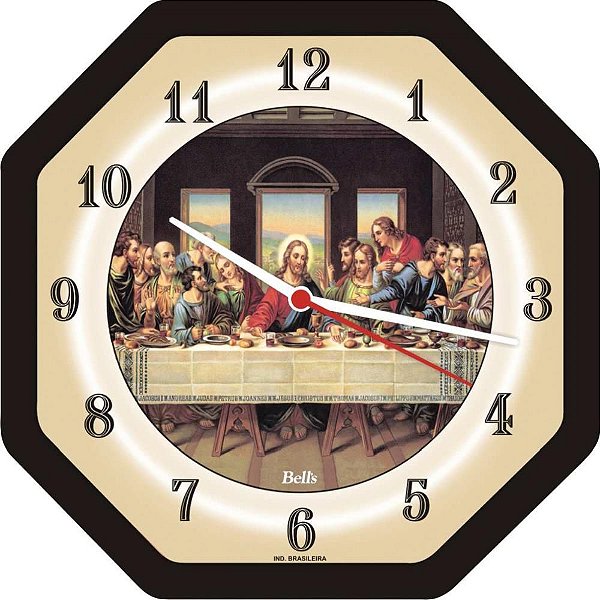 Relógio de Parede Oitavado Santa Ceia Preto 22CM