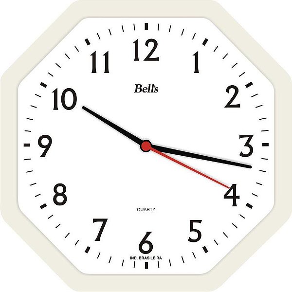 Relógio de Parede Oitavado Branco 22CM