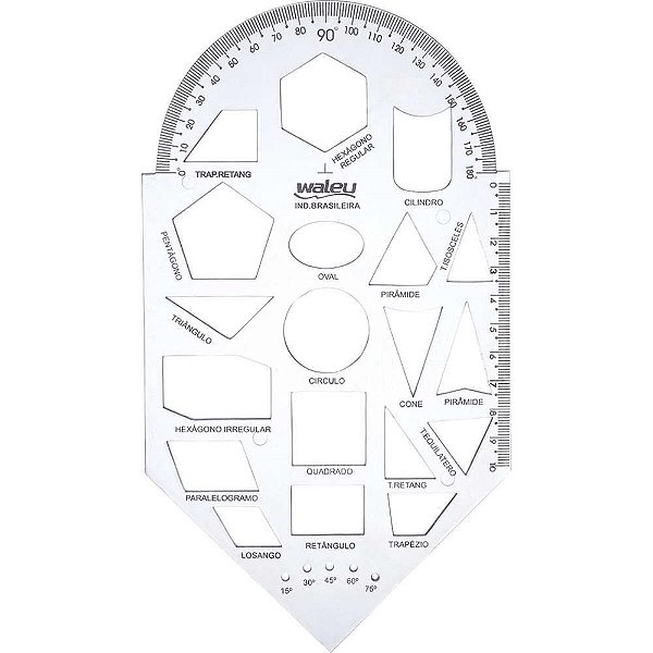 Régua Plástica Geometria Gabarito Cristal - Pacote com 10 Unidades