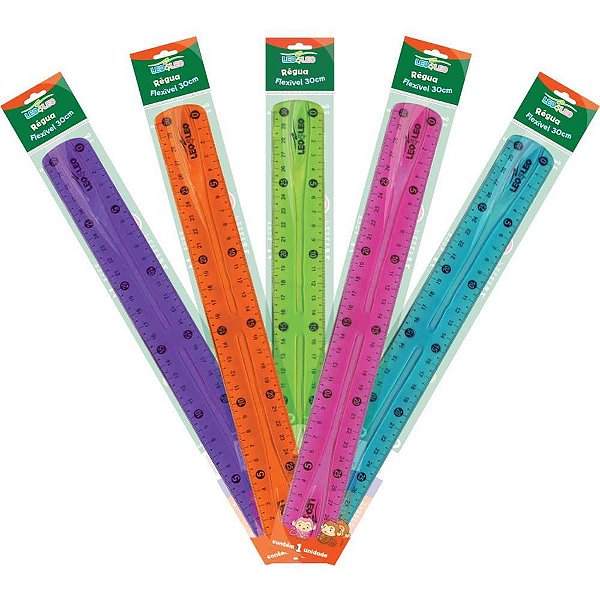 Régua Flexível 30CM - 5 Cores Sortidas - Pacote com 25
