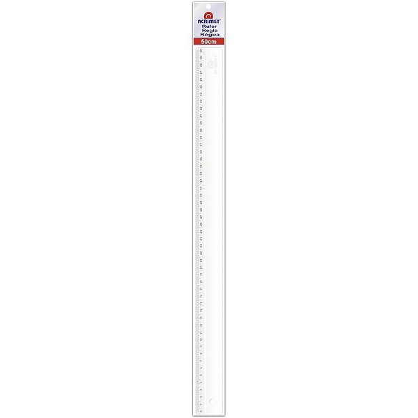 Régua de Poliestireno Transparente 50CM - Pacote com 10 Unidades