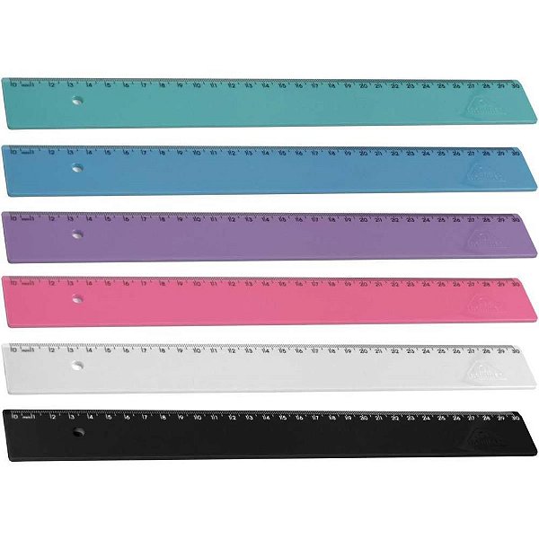 Régua de Poliestireno Colorida Pastel Sortida 30CM Caixa com 6