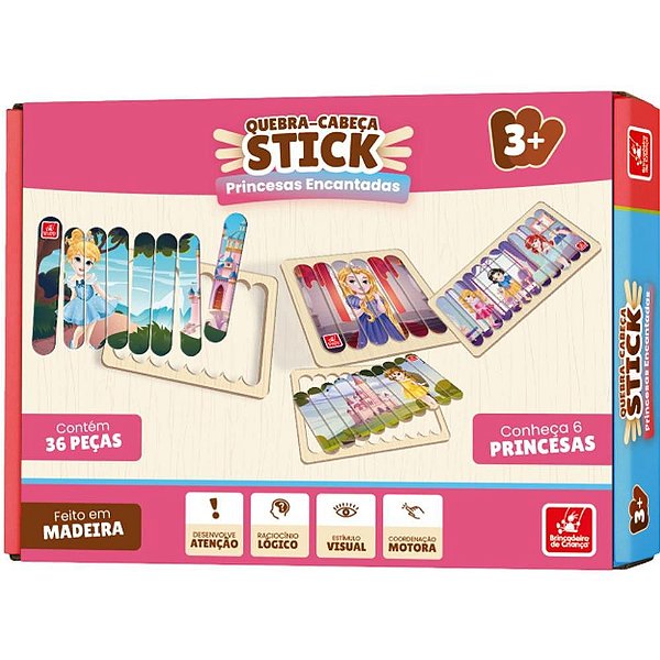 QUEBRA-CABEÇA de Madeira Princesas STICK