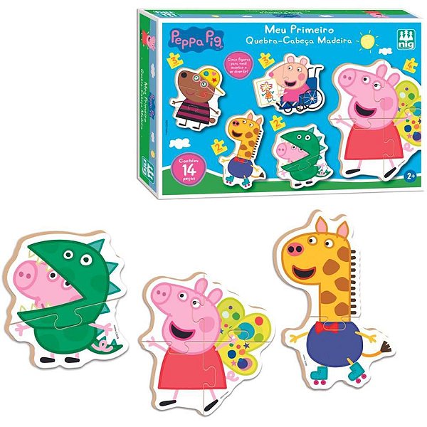 QUEBRA-CABEÇA de Madeira Peppa PIG 14 Peças