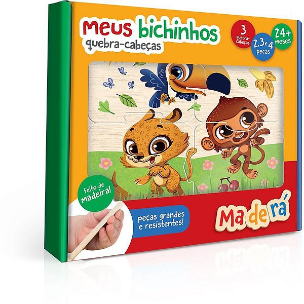 QUEBRA-CABEÇA Madeira Meus Bichinhos 2/3 e 4 Peças