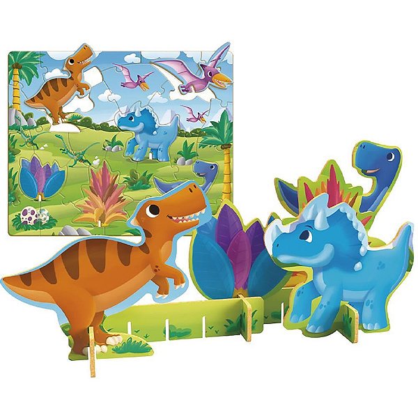 QUEBRA-CABEÇA 3D Dino Aventura em Madeira - 28 Peças