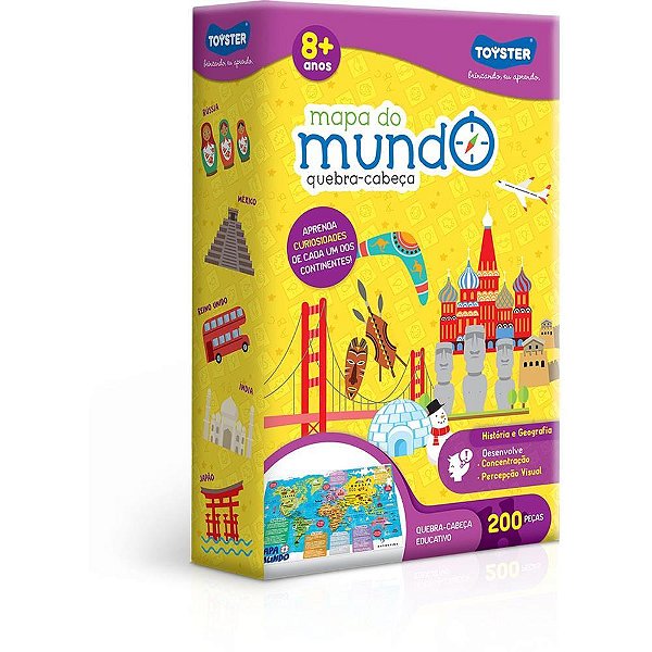 QUEBRA-CABEÇA Educativo Mapa do Mundo 200 Peças