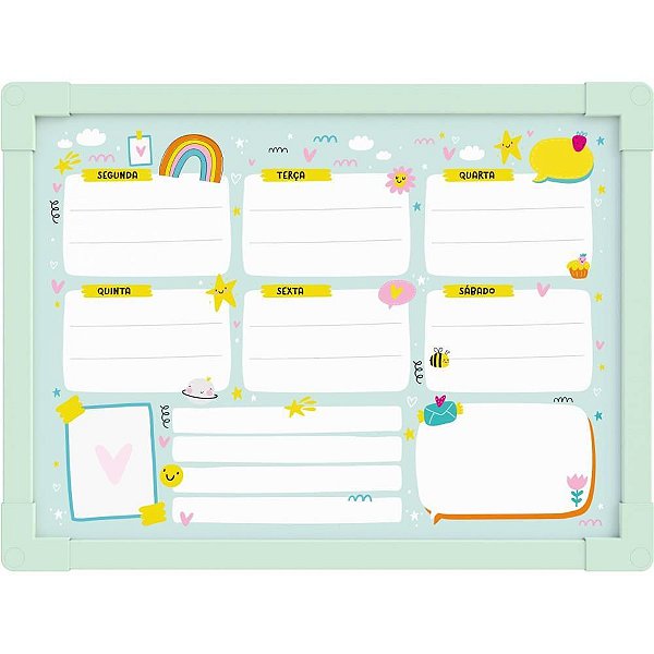 Quadro Branco Moldura Madeira Planner Abelhinha VD40X30CM PCT com 02