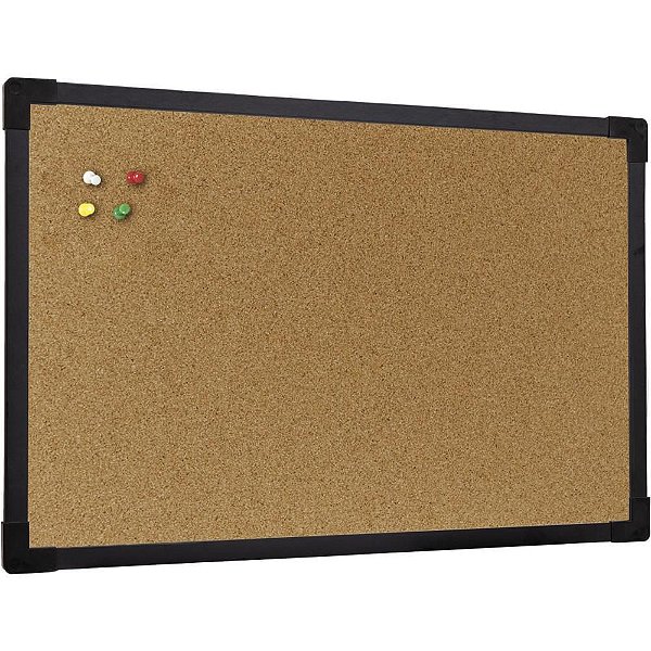 Quadro Aviso Moldura Madeira Cortiça Aparente 80X60CM SOFT Preto - Pacote com 2