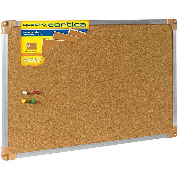 Quadro de Aviso com Moldura em Alumínio e Cortiça Aparente 90X60CM - Pacote com 2 Unidades