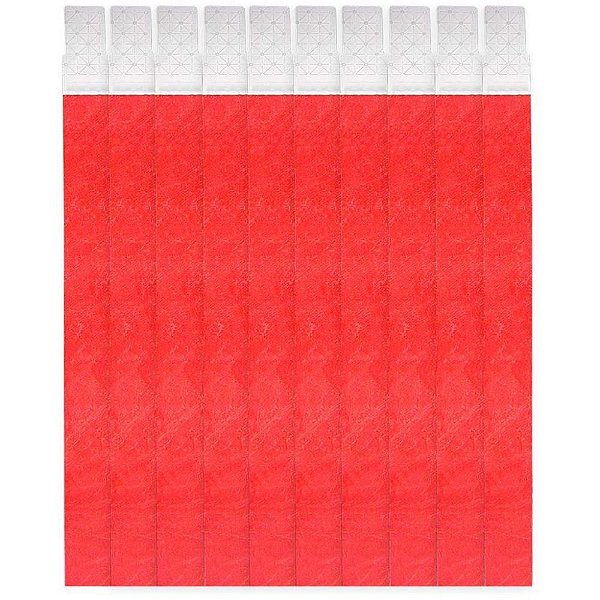 Pulseira de Identificação Vermelha TYVEK - Pacote com 50 Unidades