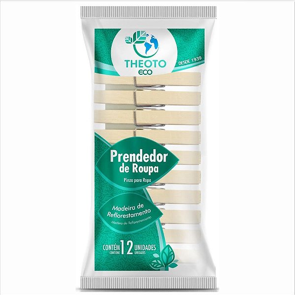 Prendedor de Roupa Madeira Pequeno PCT com 12