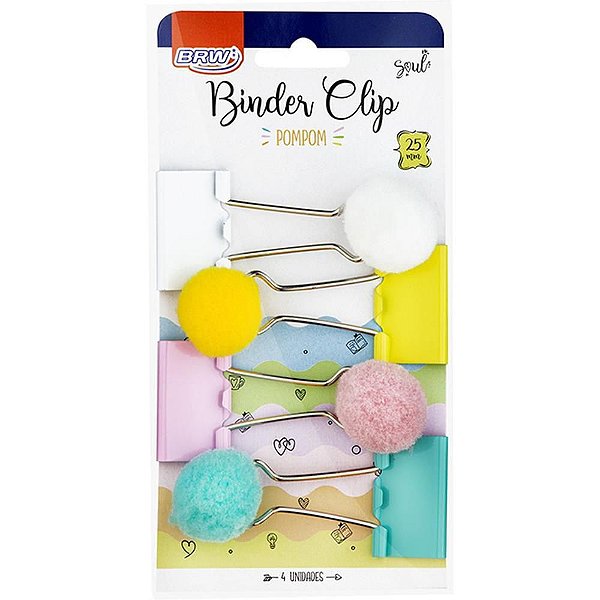 Prendedor de Papel Binder 25MM Pompom com 4