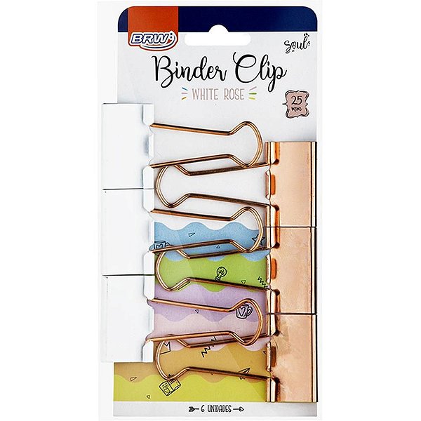 Prendedor de Papel Binder 25MM BCO/ROSE GOLD com 6