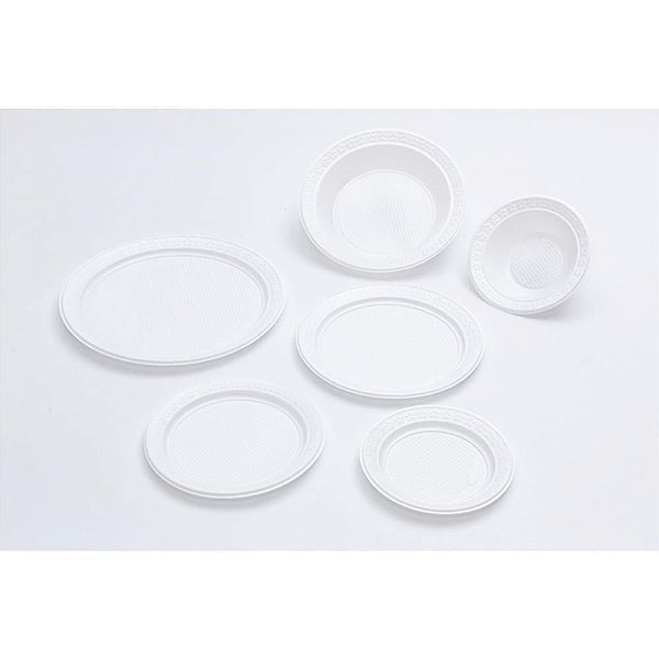 Prato Plástico Descartável Branco Raso 21CM - Pacote com 10 Unidades