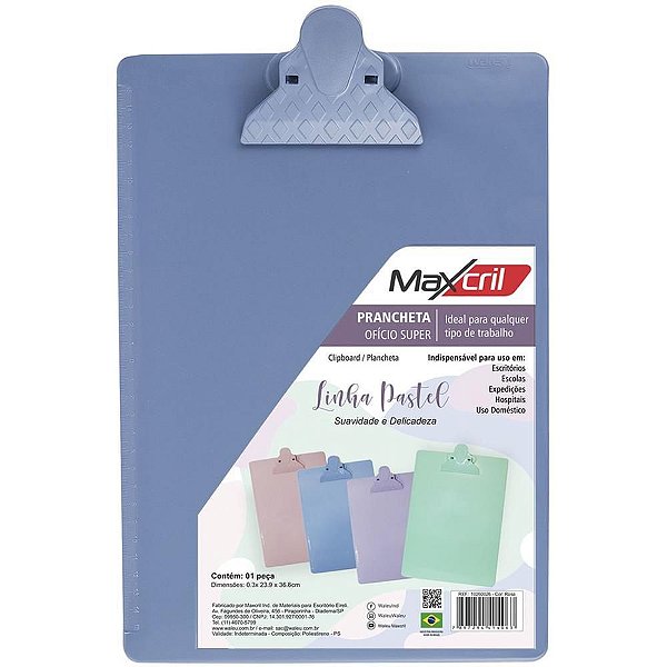 Prancheta Plástica Super Azul Pastel