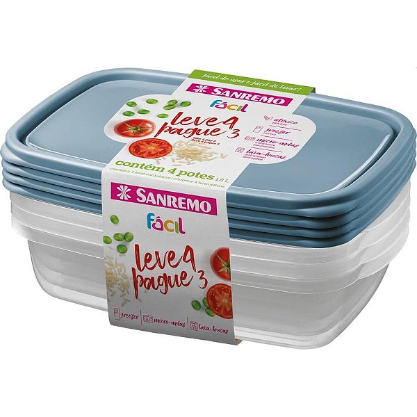 Pote Plástico Conjunto L4P3 Potes Fácil 1,8L