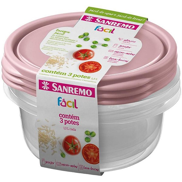 Pote Plástico CONJ 3 Potes Fácil 1,3L (S)