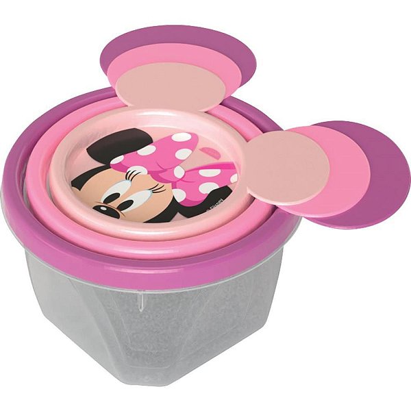 Conjunto de 3 Potes Plásticos Conect Minnie